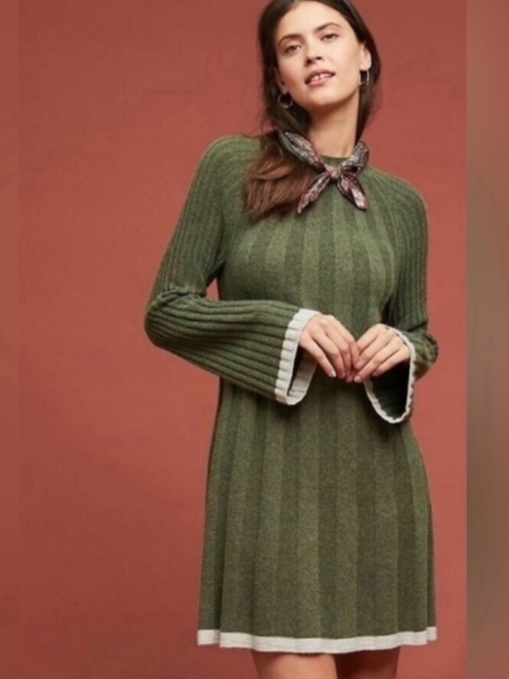 Anthropologie Arsenau Knit Sweater Dress Sz MP Petite Ribbed Wool Alpaca Blend